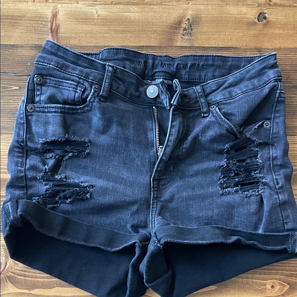 American Eagle Outfitters Women's Black Ripped Jean Shorts